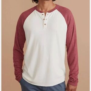Marine Layer Cream Burgundy Henley Men’s Casual Long Sleeve Tee Size Small